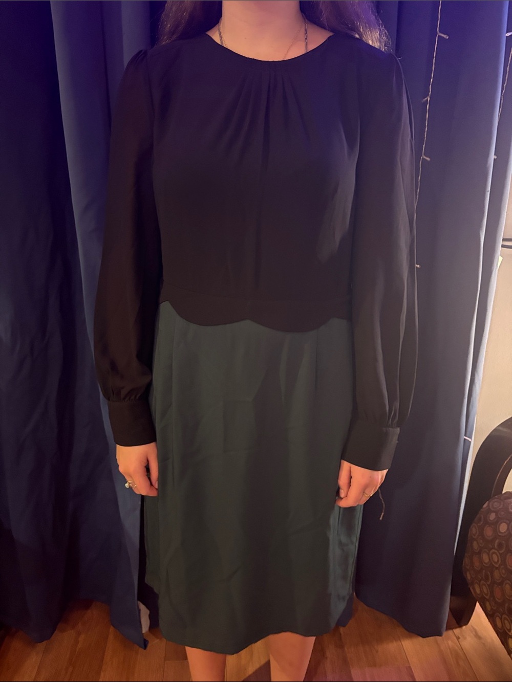 Pink Martini Black and Forest Green Long-Sleeve Dress